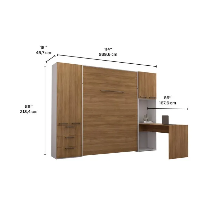 Queen Murphy Bed with Storage Units and Desk - Brown