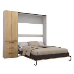 Queen Murphy Bed with Storage Unit - Natural