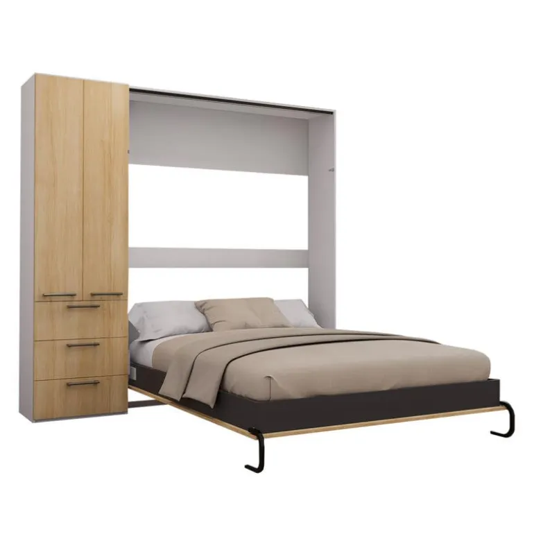 Queen Murphy Bed with Storage Unit - Natural