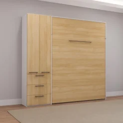 Queen Murphy Bed with Storage Unit - Natural