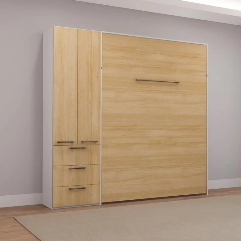Queen Murphy Bed with Storage Unit - Natural