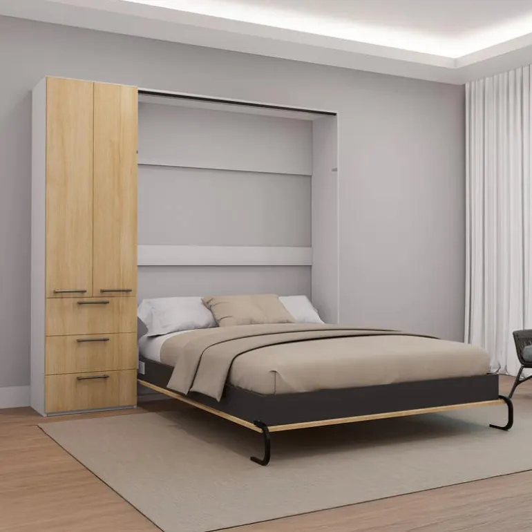 Queen Murphy Bed with Storage Unit - Natural