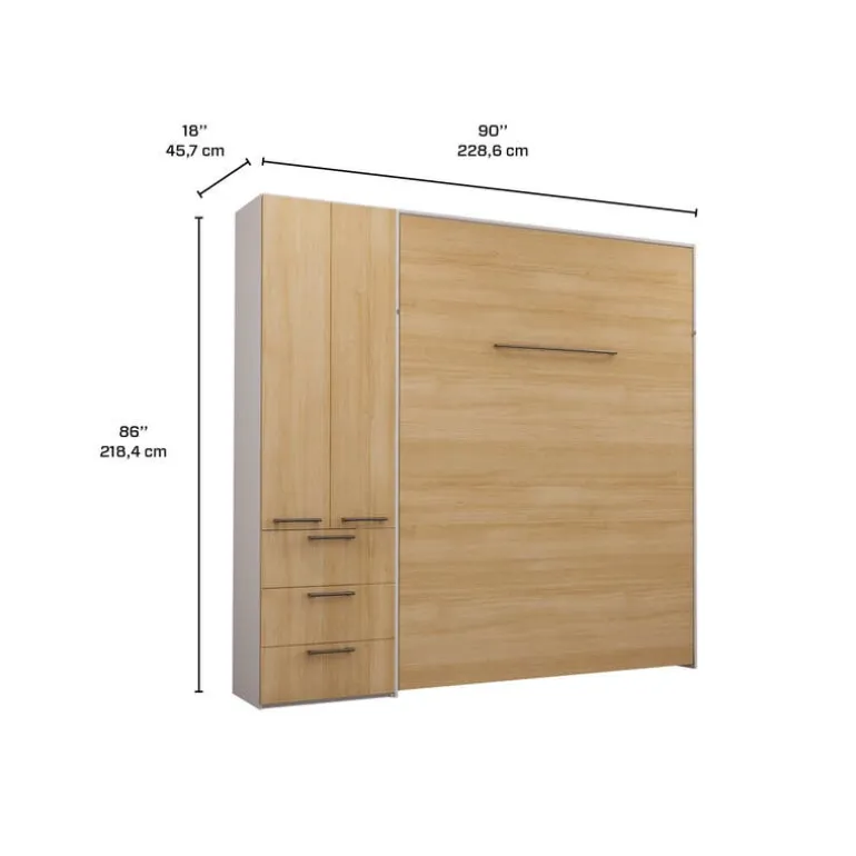 Queen Murphy Bed with Storage Unit - Natural