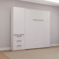 Queen Murphy Bed with Storage Unit - White