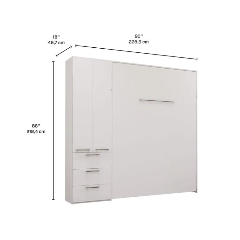 Queen Murphy Bed with Storage Unit - White