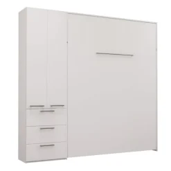 Queen Murphy Bed with Storage Unit - White