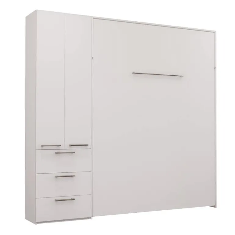 Queen Murphy Bed with Storage Unit - White