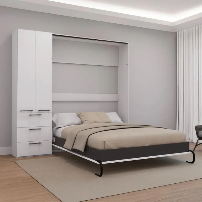 Queen Murphy Bed with Storage Unit - White