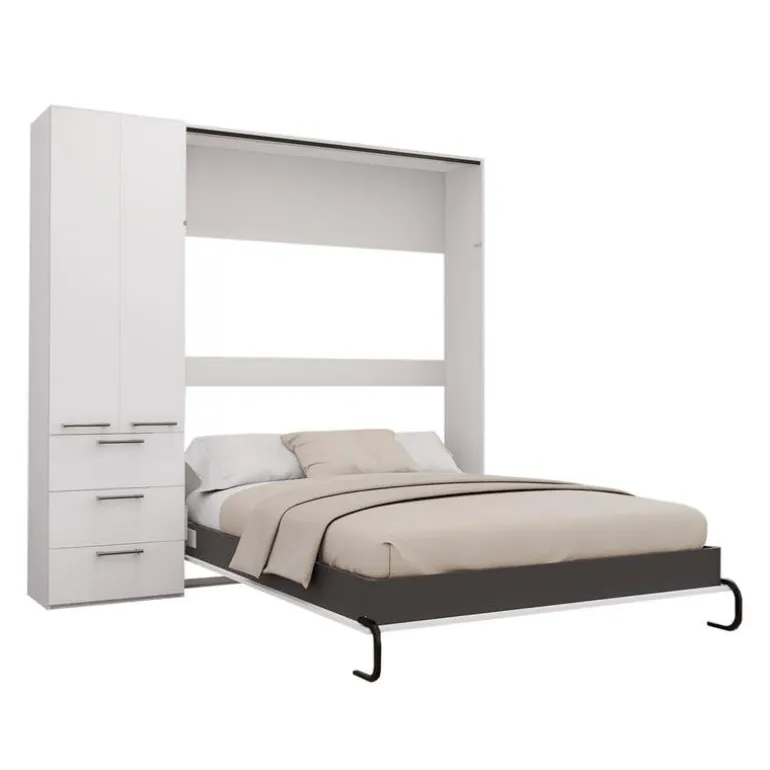 Queen Murphy Bed with Storage Unit - White