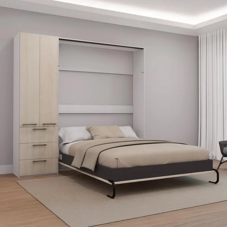 Queen Murphy Bed with Storage Unit - Grey