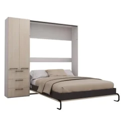 Queen Murphy Bed with Storage Unit - Grey