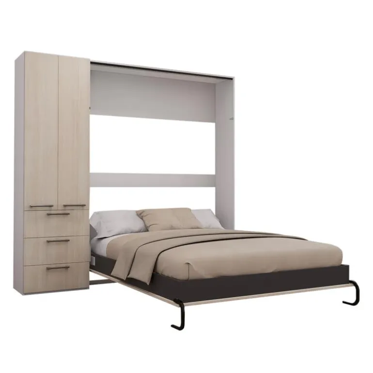 Queen Murphy Bed with Storage Unit - Grey
