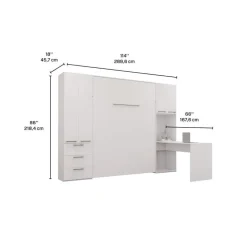 Queen Murphy Bed with Storage Units and Desk - White