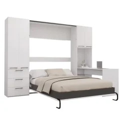 Queen Murphy Bed with Storage Units and Desk - White