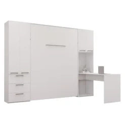 Queen Murphy Bed with Storage Units and Desk - White
