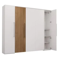Queen Murphy Bed with Storage Units - White & Brown