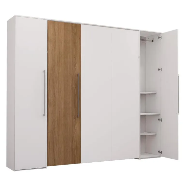 Queen Murphy Bed with Storage Units - White & Brown