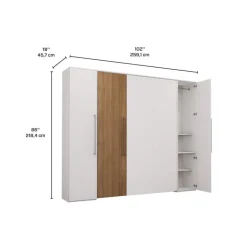 Queen Murphy Bed with Storage Units - White & Brown