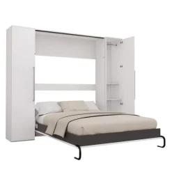 Queen Murphy Bed with Storage Units - White