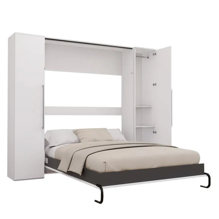 Queen Murphy Bed with Storage Units - White