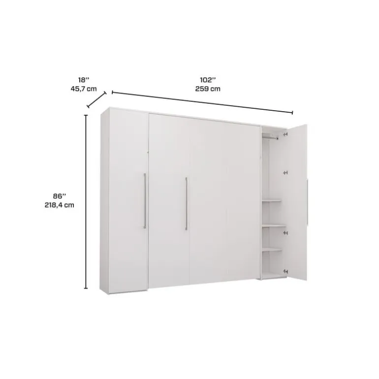 Queen Murphy Bed with Storage Units - White