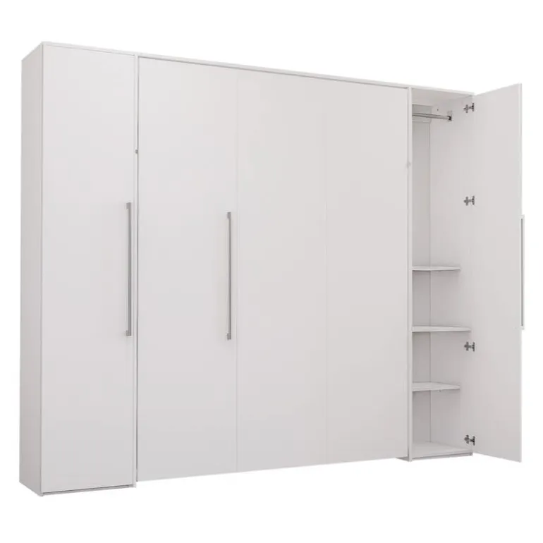 Queen Murphy Bed with Storage Units - White