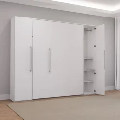 Queen Murphy Bed with Storage Units - White