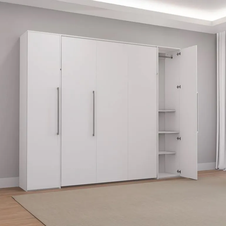 Queen Murphy Bed with Storage Units - White