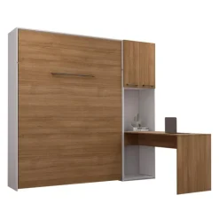 Queen Murphy Bed with Storage Cabinets and Desk - Brown