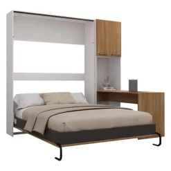 Queen Murphy Bed with Storage Cabinets and Desk - Brown