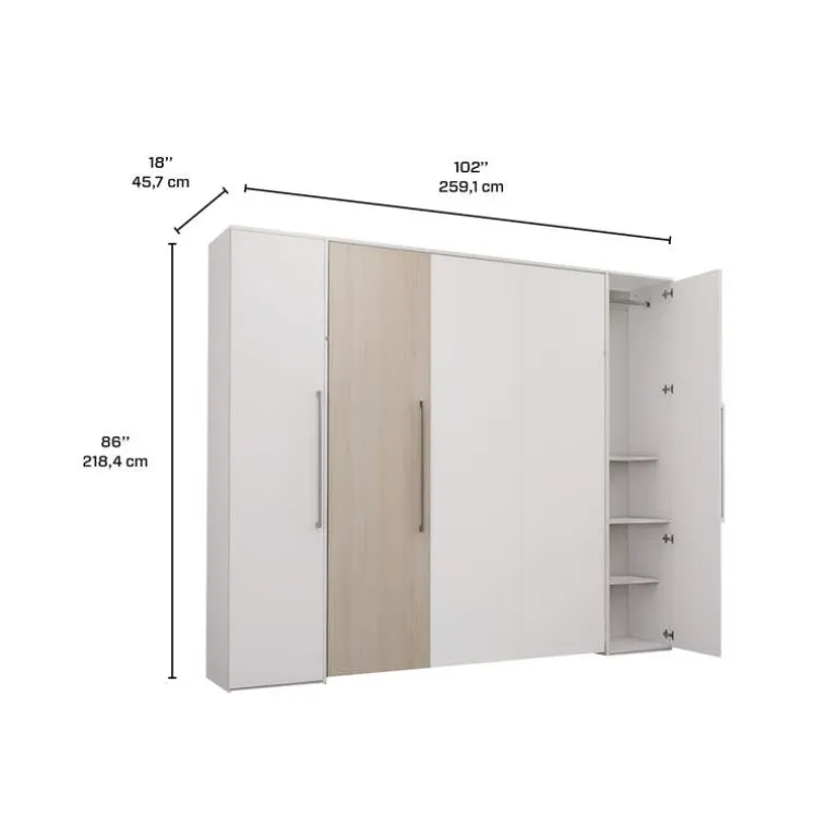 Queen Murphy Bed with Storage Units - White & Grey