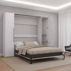 Queen Murphy Bed with Storage Units  - White & Grey