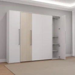 Queen Murphy Bed with Storage Units - White & Grey