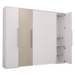 Queen Murphy Bed with Storage Units - White & Grey