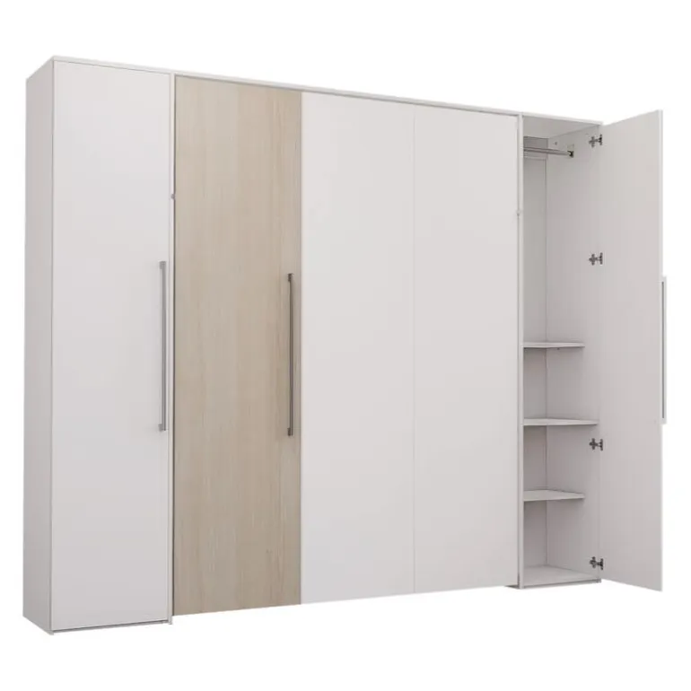 Queen Murphy Bed with Storage Units - White & Grey