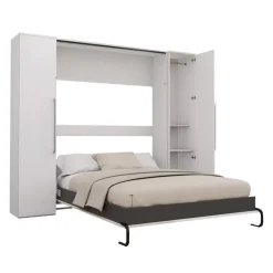 Queen Murphy Bed with Storage Units - White & Grey