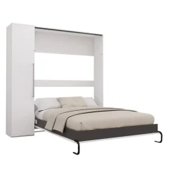Queen Murphy Bed with Storage Unit - White