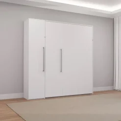 Queen Murphy Bed with Storage Unit - White