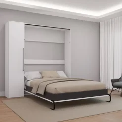 Queen Murphy Bed with Storage Unit - White