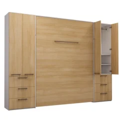 Queen Murphy Bed with Storage Unit - Natural
