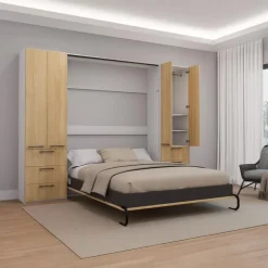 Queen Murphy Bed with Storage Unit - Natural