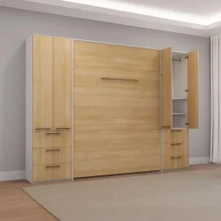 Queen Murphy Bed with Storage Unit - Natural