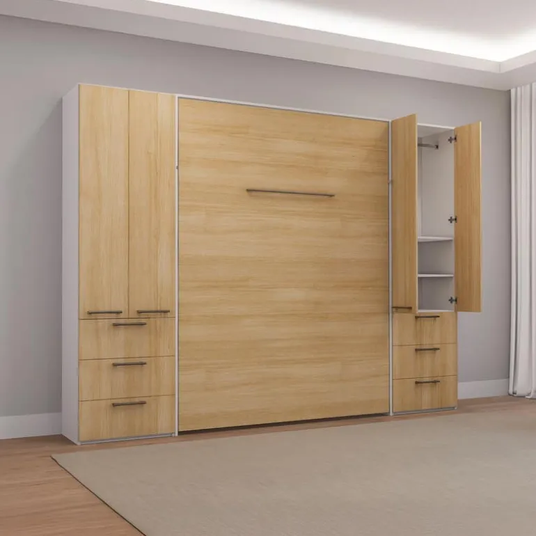 Queen Murphy Bed with Storage Unit - Natural