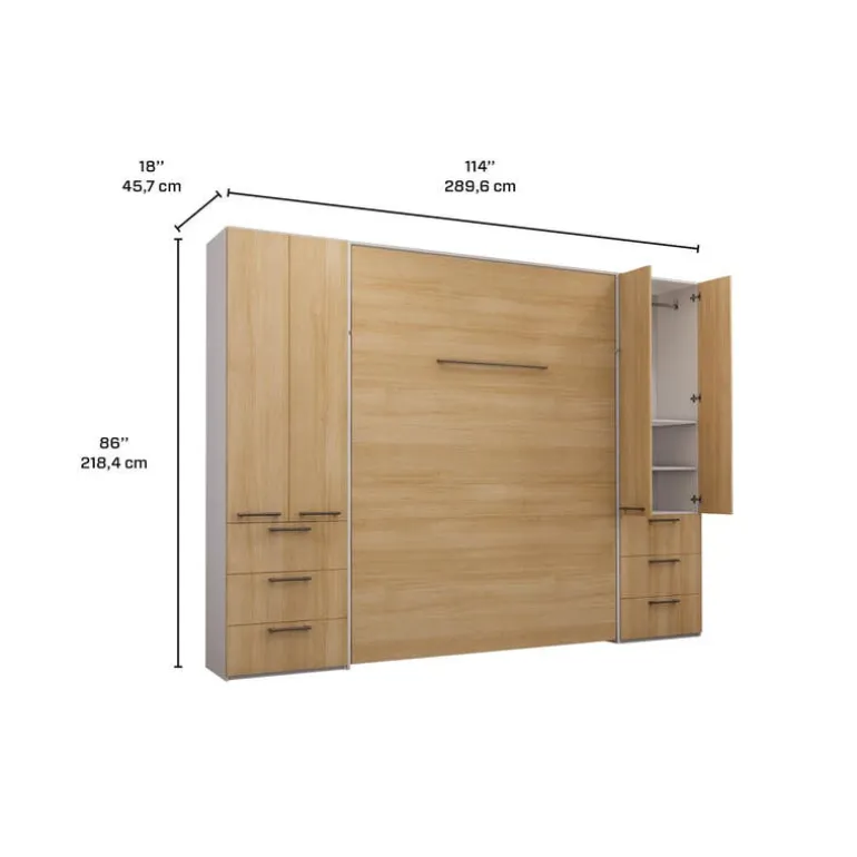 Queen Murphy Bed with Storage Unit - Natural