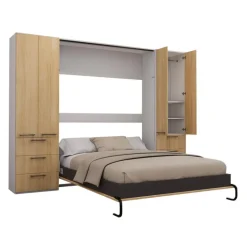 Queen Murphy Bed with Storage Unit - Natural
