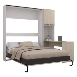 Queen Murphy Bed with Storage Cabinets and Desk - Grey