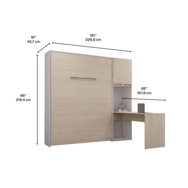 Queen Murphy Bed with Storage Cabinets and Desk - Grey