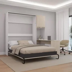 Queen Murphy Bed with Storage Cabinets and Desk - Grey