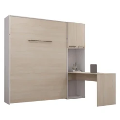 Queen Murphy Bed with Storage Cabinets and Desk - Grey