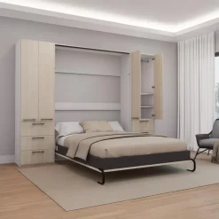 Queen Murphy Bed with Storage Unit - Grey